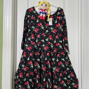 Charming Black and Red Cherry Skull Dress